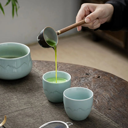 Cuenco redondo de jade con paisaje para compartir juego de matcha 