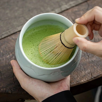 Cuenco redondo de jade con paisaje para compartir juego de matcha 