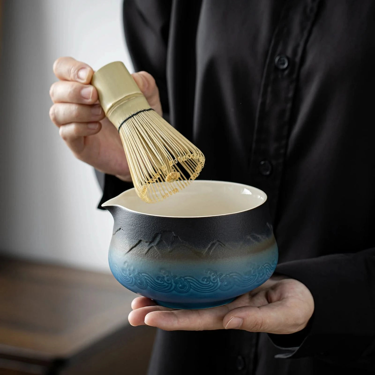 Matcha Set-Sharing Set Landscape Black Blue Pointy Bowl