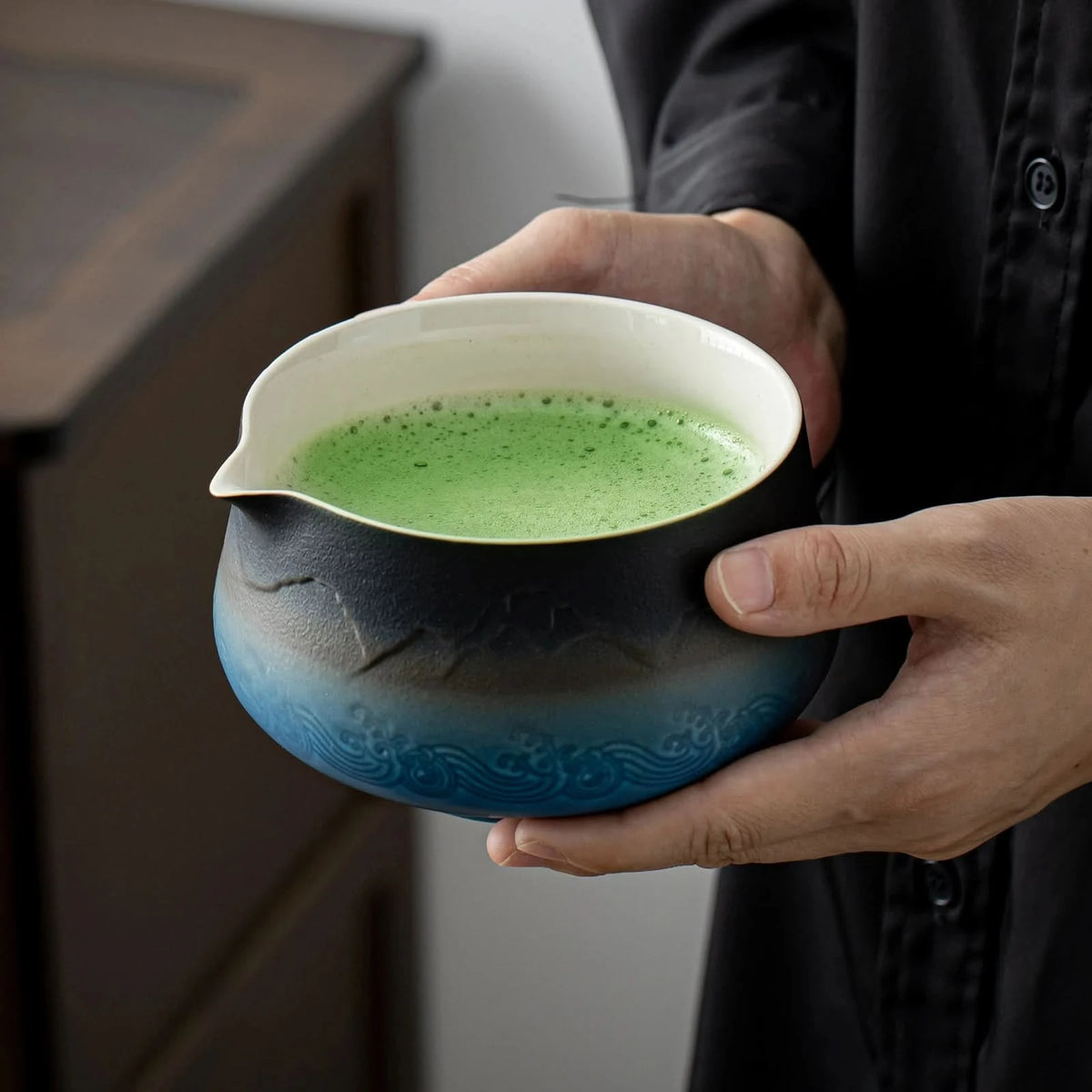 Matcha Set-Sharing Set Landscape Black Blue Pointy Bowl