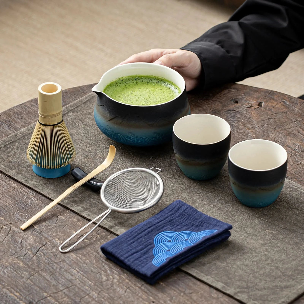 Matcha Set-Sharing Set Landscape Black Blue Pointy Bowl