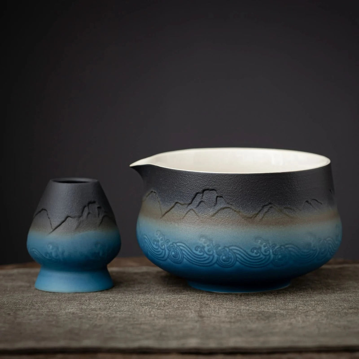 Matcha Set-Sharing Set Landscape Black Blue Pointy Bowl
