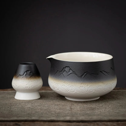 Matcha Set-Sharing Set Landscape Black White Pointy Bowl