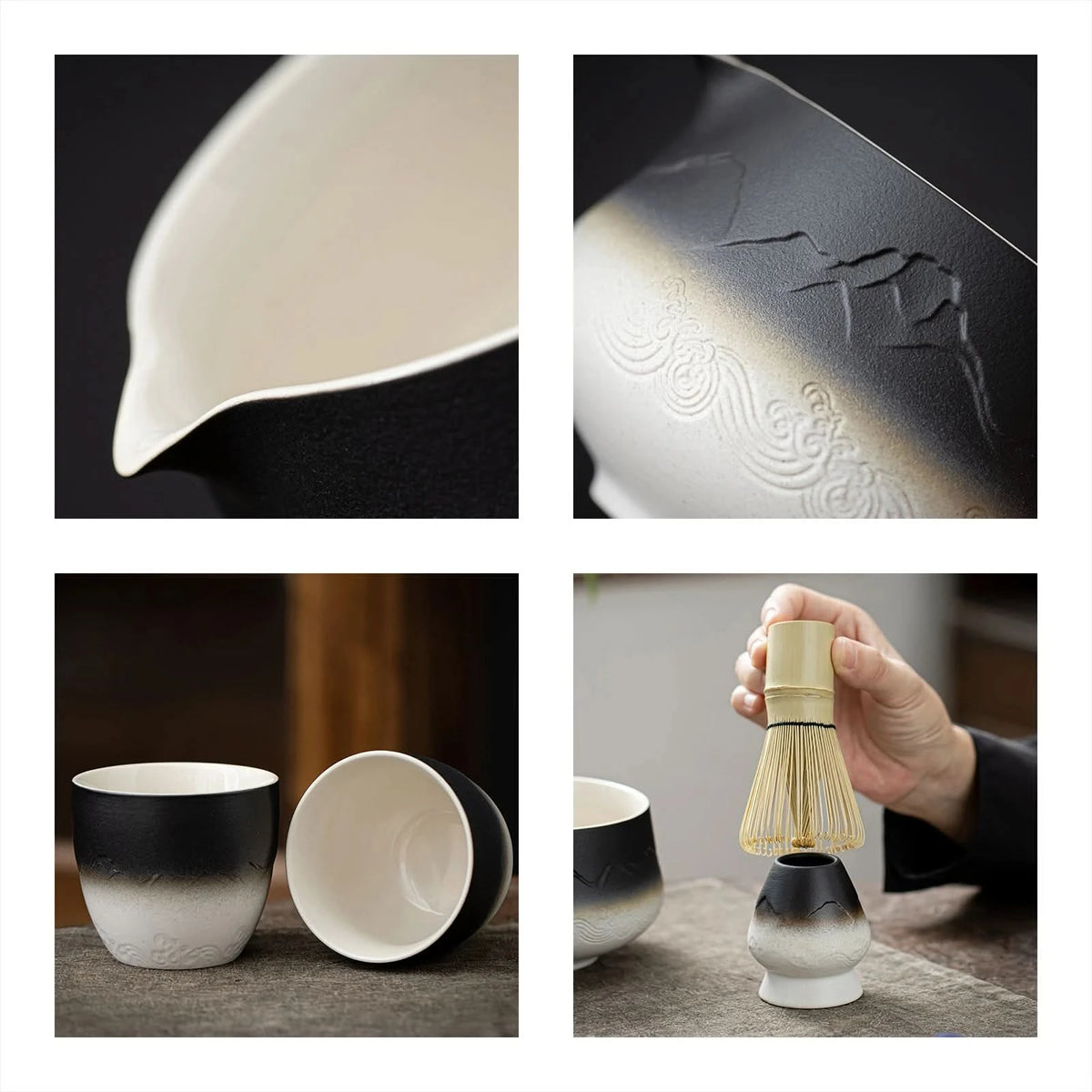 Matcha Set-Sharing Set Landscape Black White Pointy Bowl