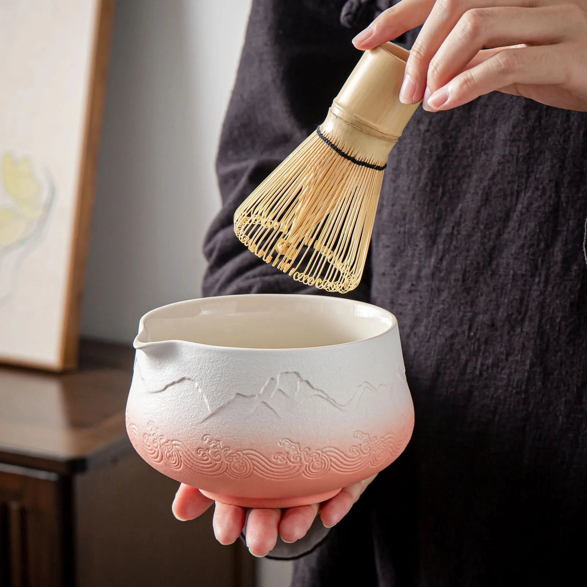 Matcha Set-Sharing Set Landscape Pinky White Pointy Bowl