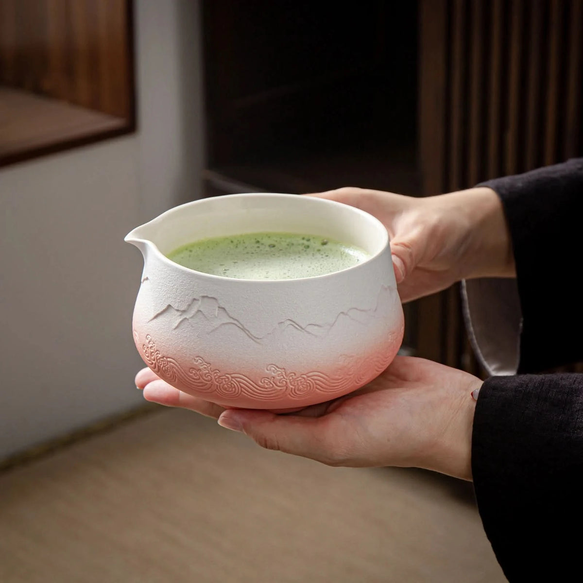Matcha Set-Sharing Set Landscape Pinky White Pointy Bowl