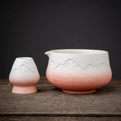 Matcha Set-Sharing Set Landscape Pinky White Pointy Bowl