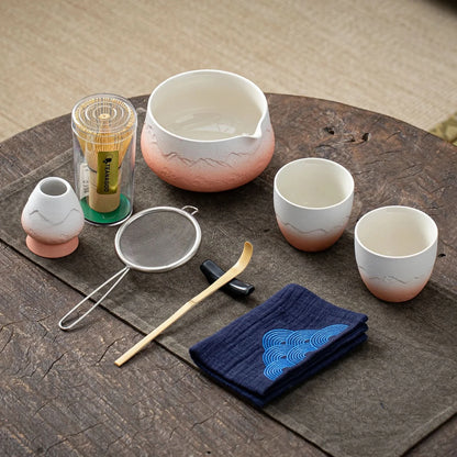 Matcha Set-Sharing Set Landscape Pinky White Pointy Bowl