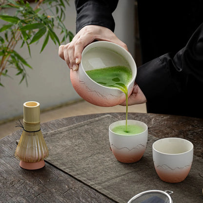 Matcha Set-Sharing Set Landscape Pinky White Pointy Bowl