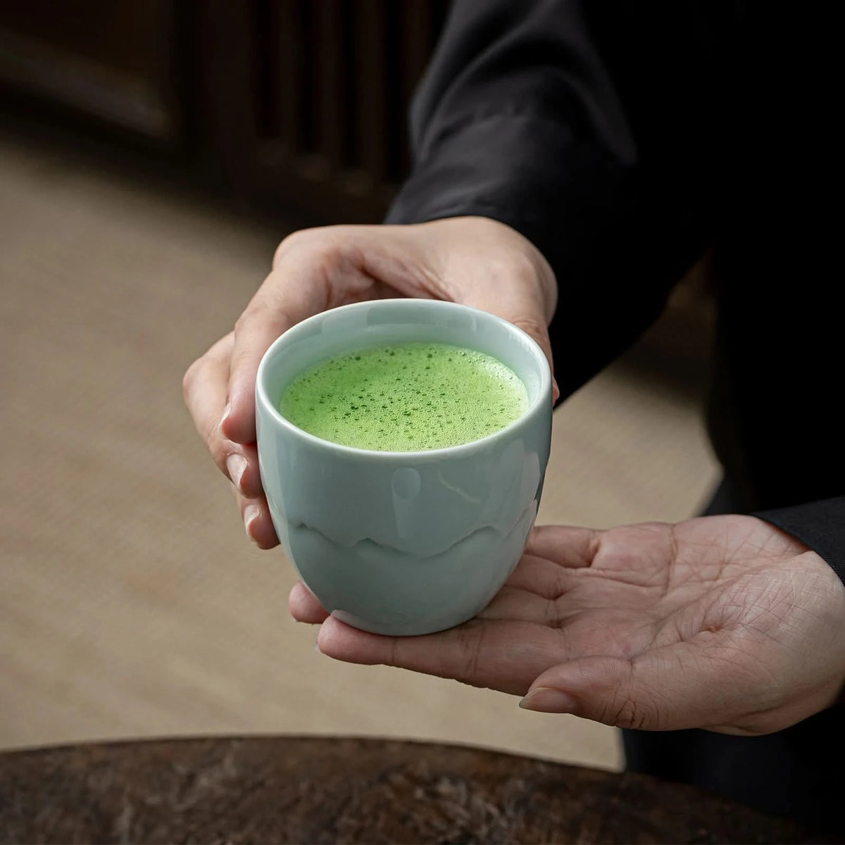 Matcha-Set zum Teilen – Landschafts-Jade-Spitzschale 