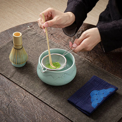 Matcha-Set zum Teilen – Landschafts-Jade-Spitzschale 