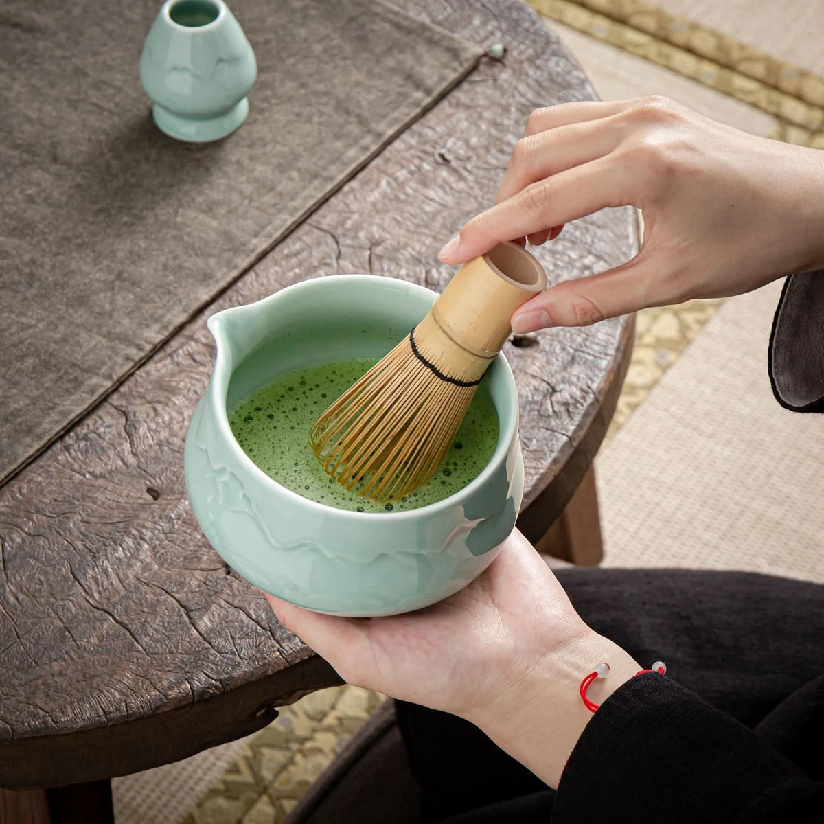 Matcha-Set zum Teilen – Landschafts-Jade-Spitzschale 