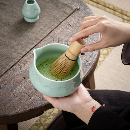 Matcha-Set zum Teilen – Landschafts-Jade-Spitzschale 