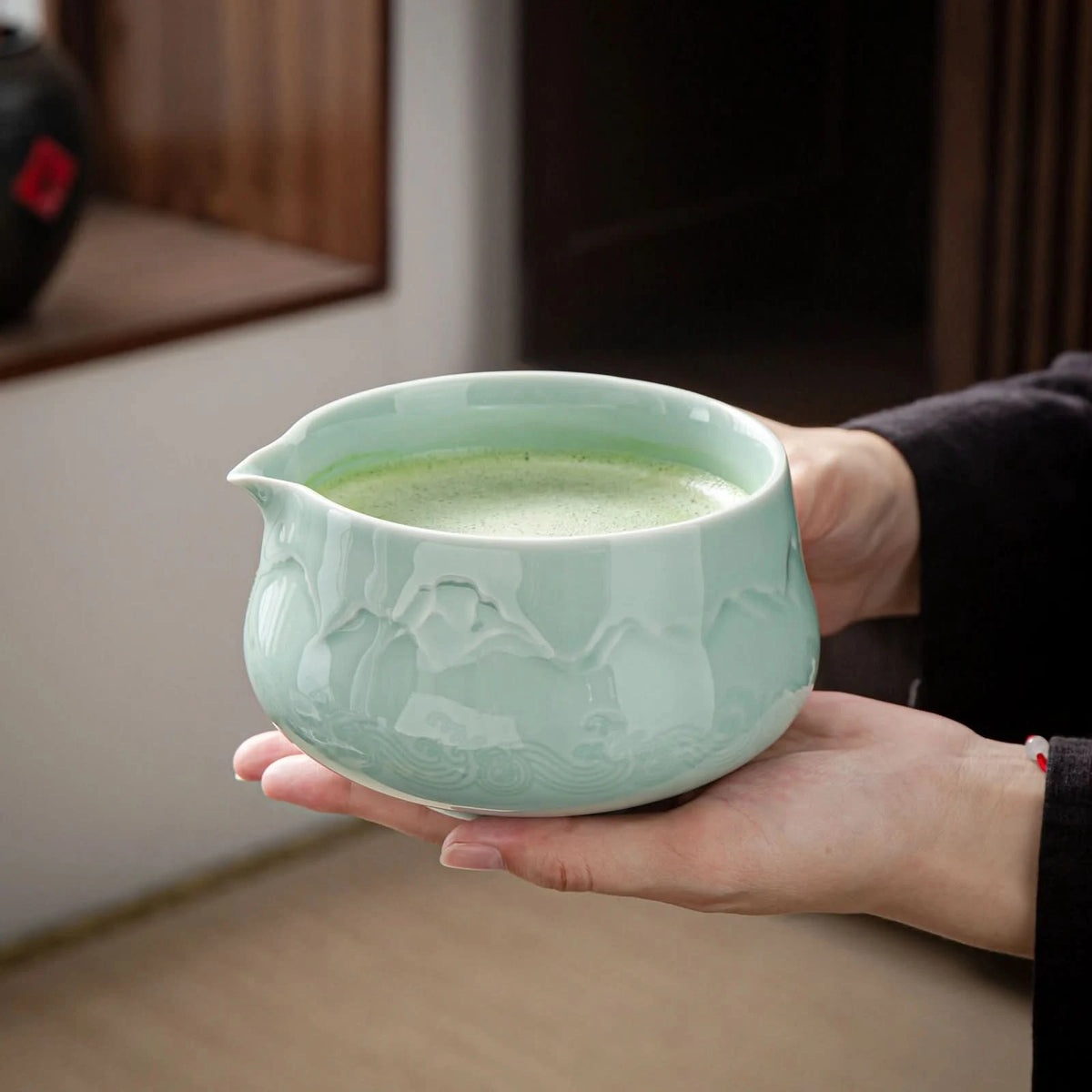 Matcha-Set zum Teilen – Landschafts-Jade-Spitzschale 