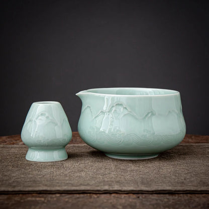 Matcha-Set zum Teilen – Landschafts-Jade-Spitzschale 