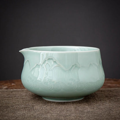 Matcha-Set zum Teilen – Landschafts-Jade-Spitzschale 