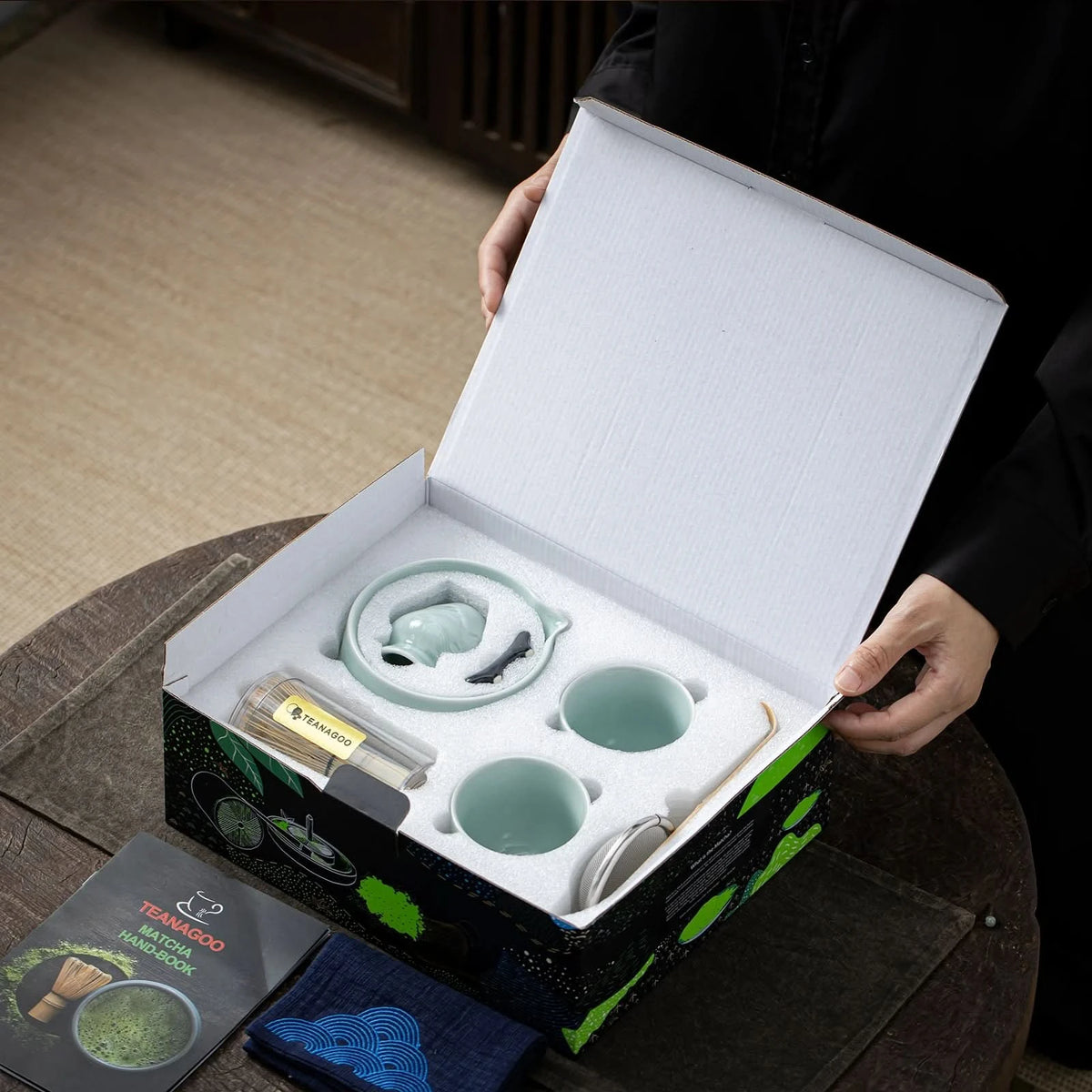 Matcha-Set zum Teilen – Landschafts-Jade-Spitzschale 