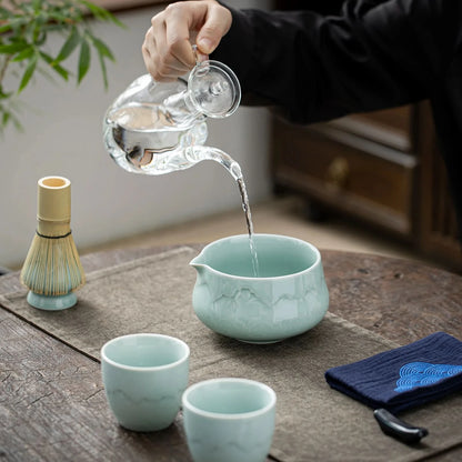 Matcha-Set zum Teilen – Landschafts-Jade-Spitzschale 