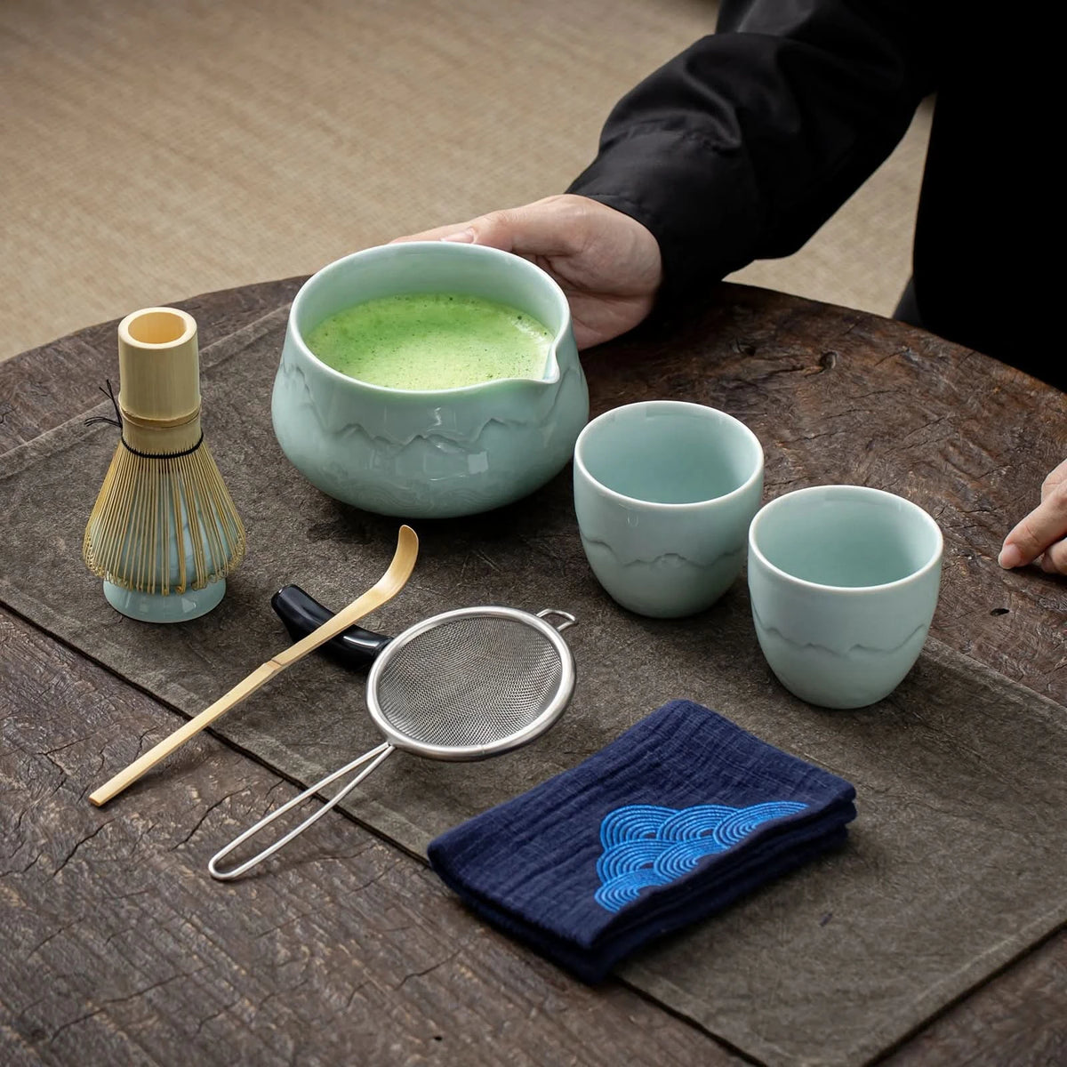 Matcha-Set zum Teilen – Landschafts-Jade-Spitzschale 