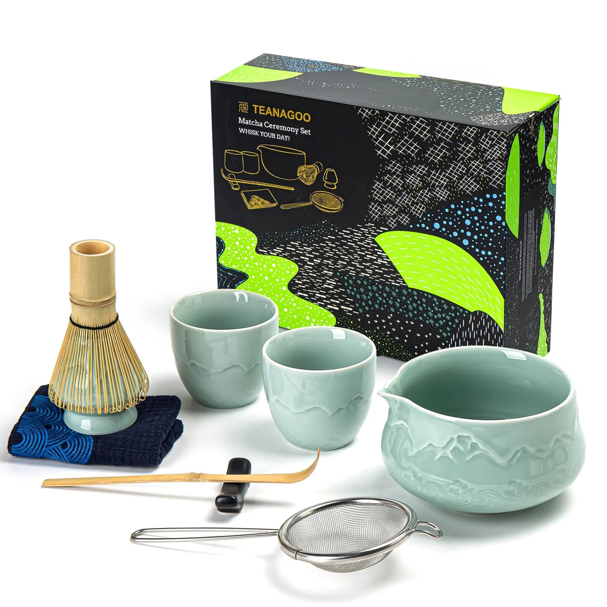 Matcha-Set zum Teilen – Landschafts-Jade-Spitzschale 