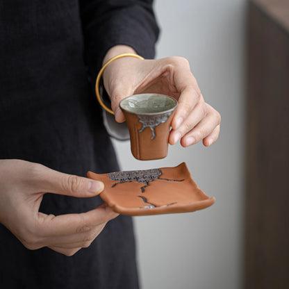 Zen-Tassenuntersetzer mit antiker Schrift, Erdtöne