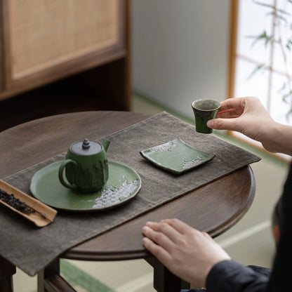 Zen-Tassenuntersetzer mit antiker Schrift, Bambusgrün