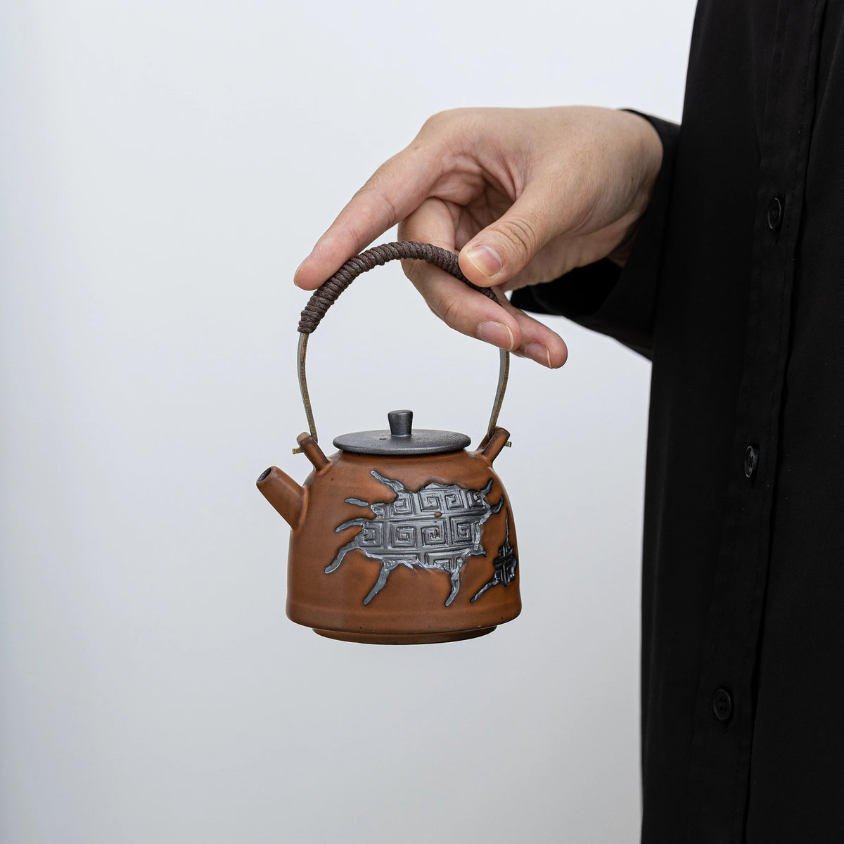 Ancient Script Bridge Handle ZEN Teapot Earth Tone 180ml