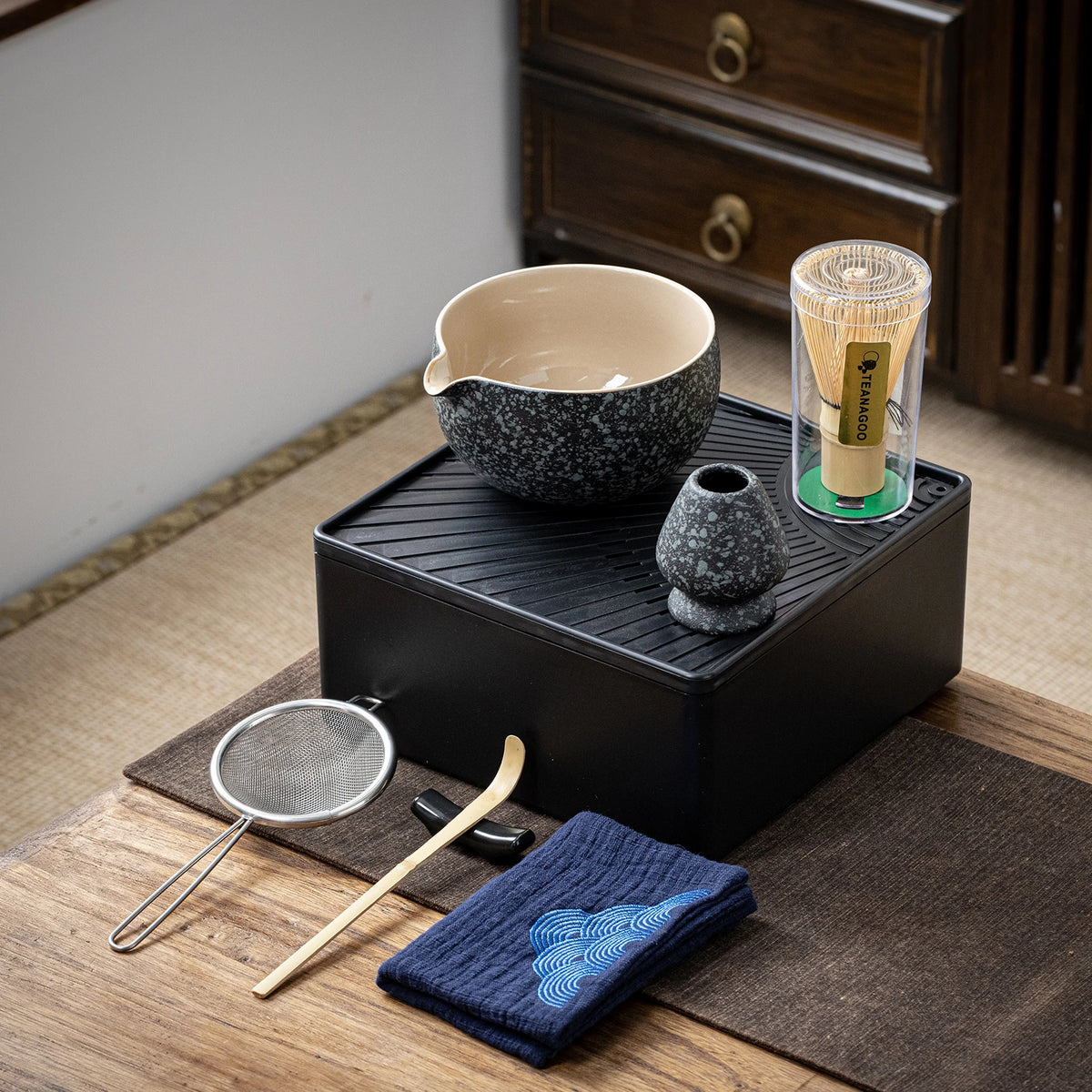 Matcha Set-Beginner Travel Set Obsidian with Leather Bag