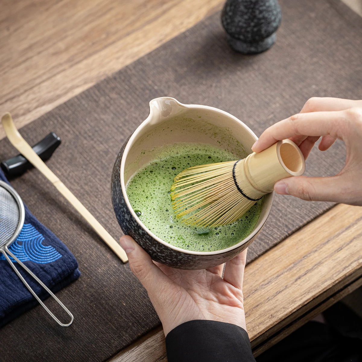 Matcha Set-Beginner Travel Set Obsidian with Leather Bag