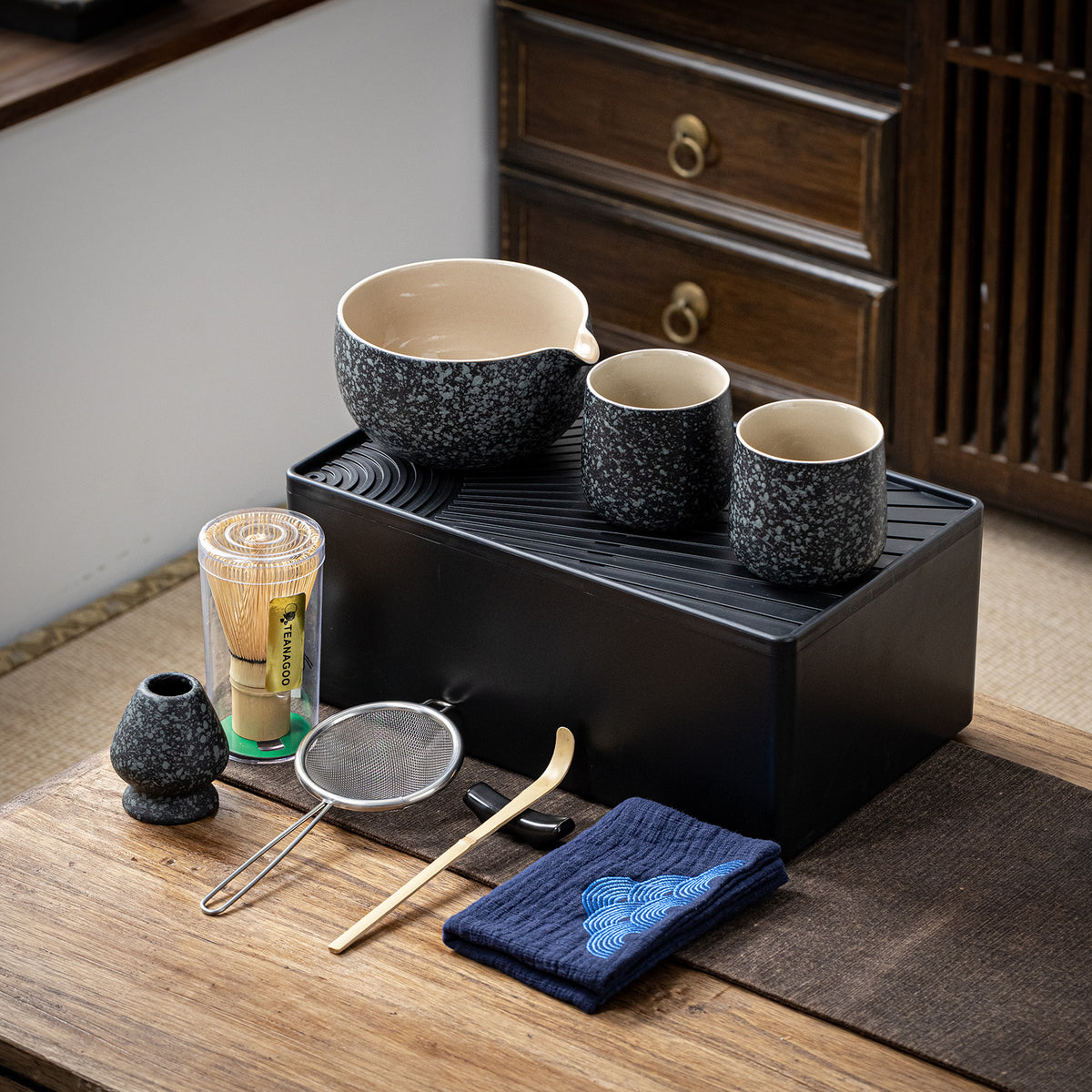 Matcha Set-Sharing Travel Set Obsidian with Leather Bag