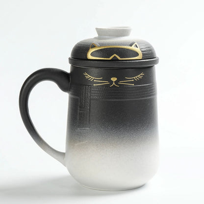 Ceramic Lovely Cat Tea Mug with Infuser & Lid & Color Box Packing