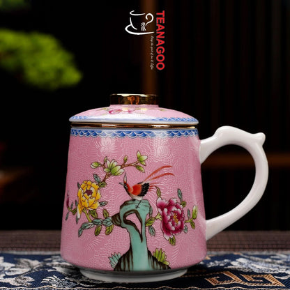 Chinese Tea Mug with Infuser & Various Decoration - M02