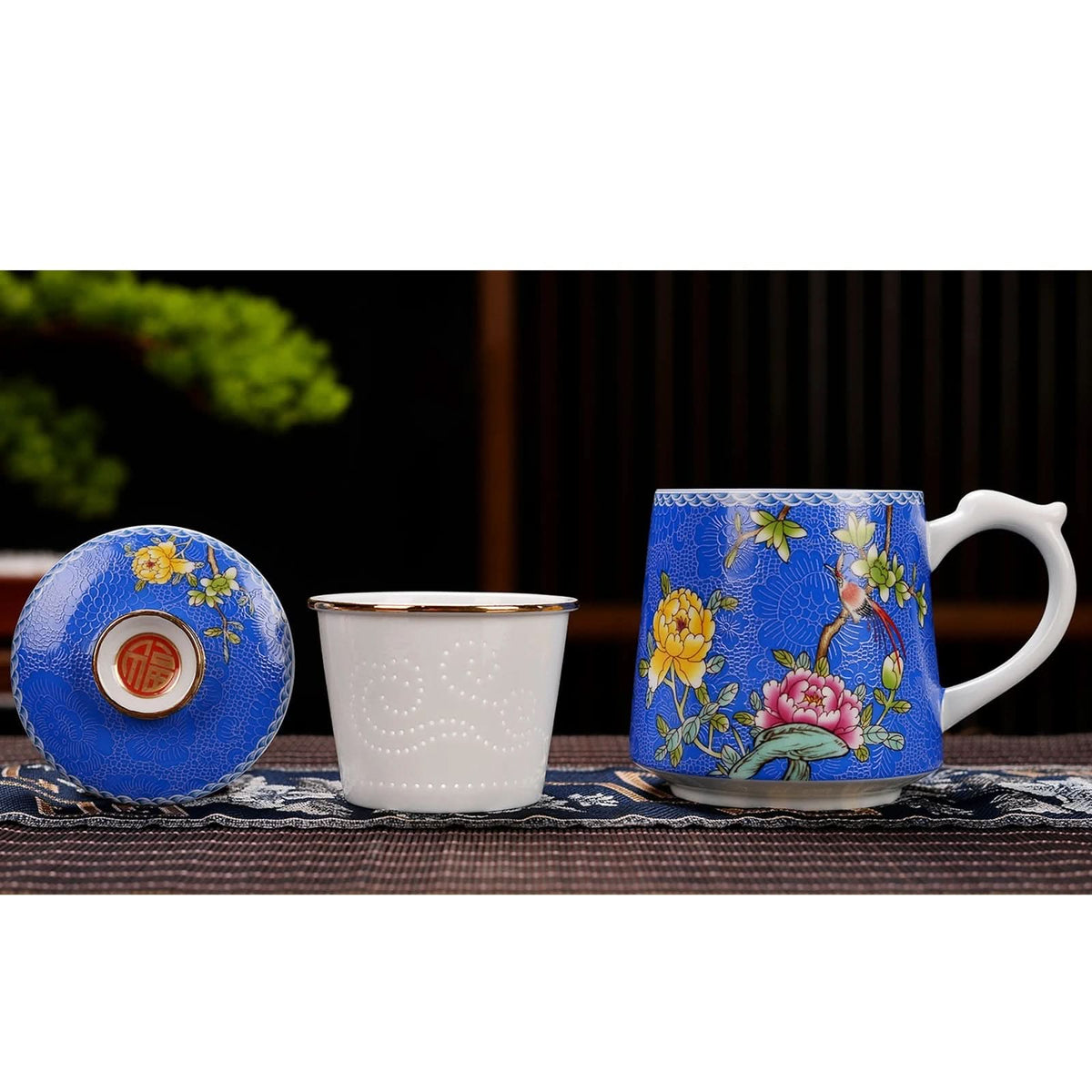 Chinese Tea Mug with Infuser & Various Decoration - M02