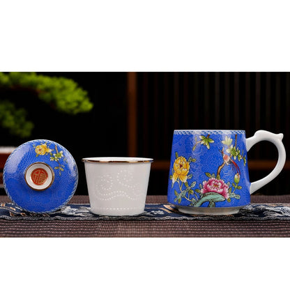 Chinese Tea Mug with Infuser & Various Decoration - M02