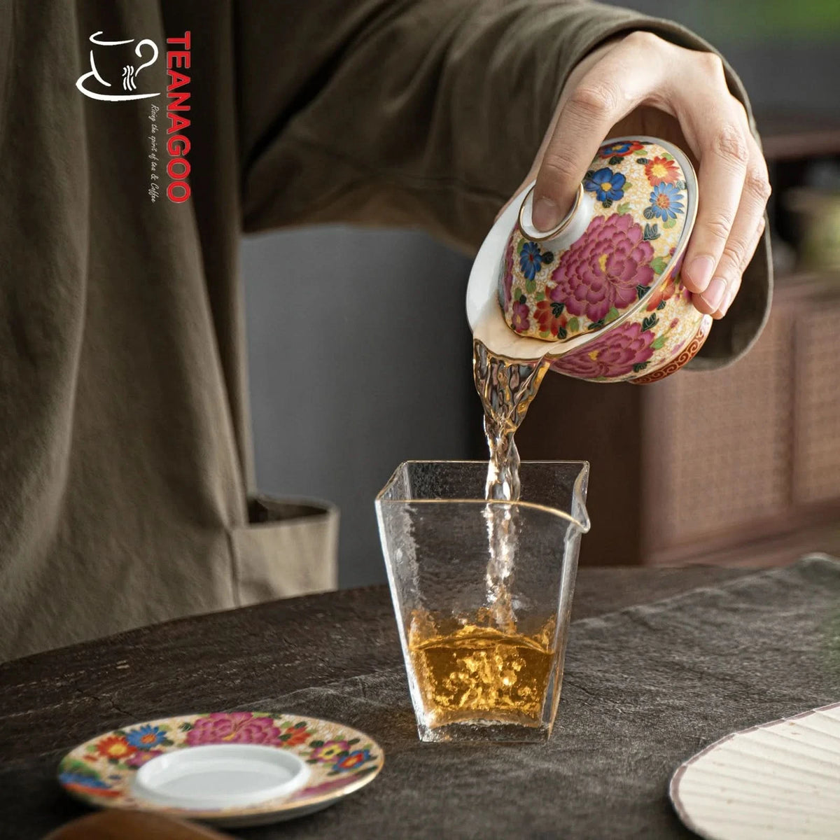 Handcrafted Chinese Porcelain Gaiwan Peony Cover Bowl Set 115ml