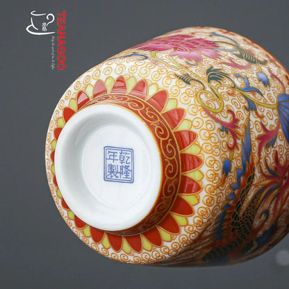 Handmade Chinese Dragon and Phoenix Enamel Porcelain Tea Cup