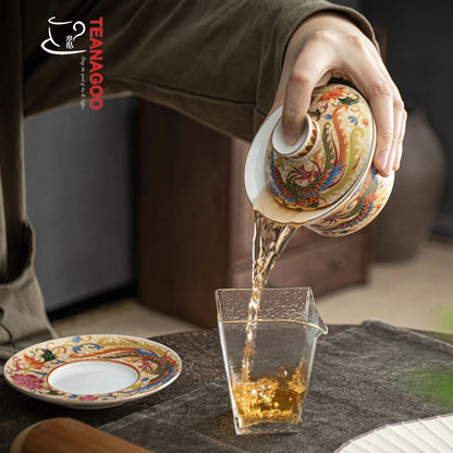 Handmade Chinese Porcelain Gongfu Tea Phoenix Gaiwan 200ml
