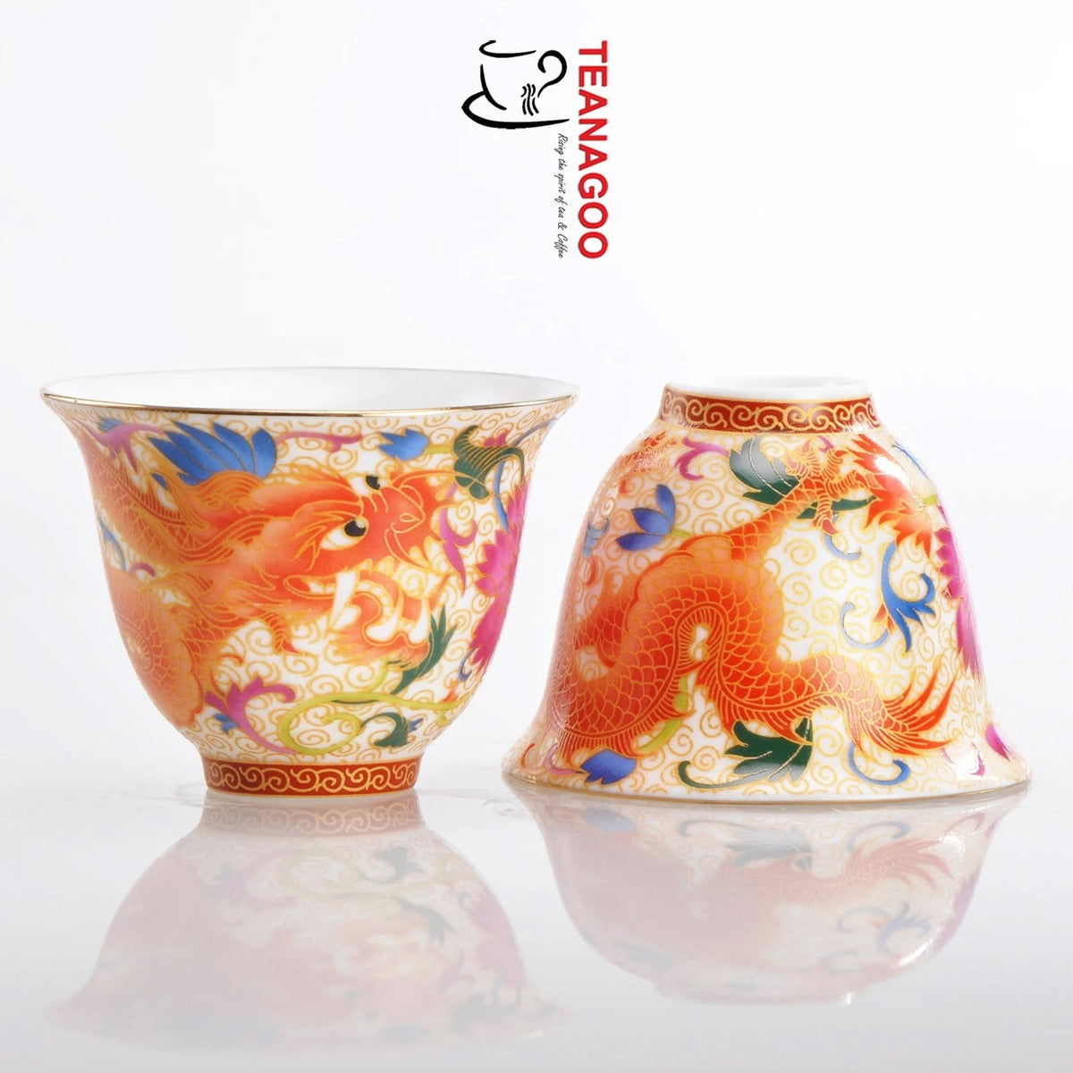 Tazas de té chinas de porcelana, dragón y fénix, 50 ml/1,8 oz