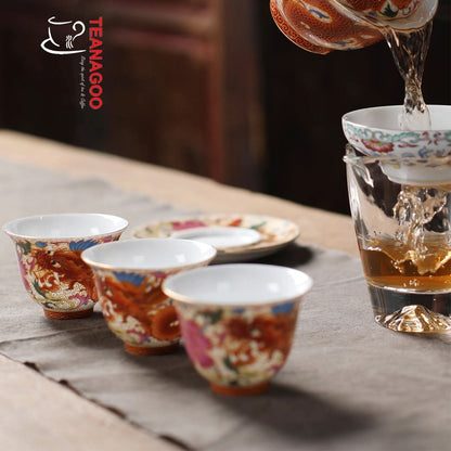 Tazas de té chinas de porcelana, dragón y fénix, 50 ml/1,8 oz
