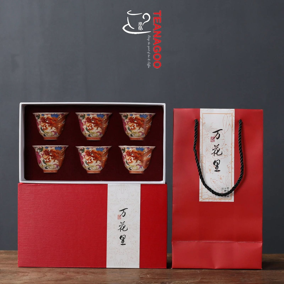 Tazas de té chinas de porcelana, dragón y fénix, 50 ml/1,8 oz