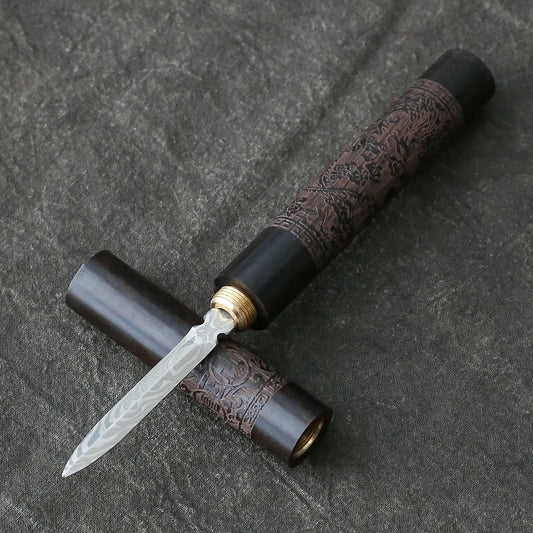 Vintage Engraved Ebony & Stainless Steel Tea Knife Needle -TK03